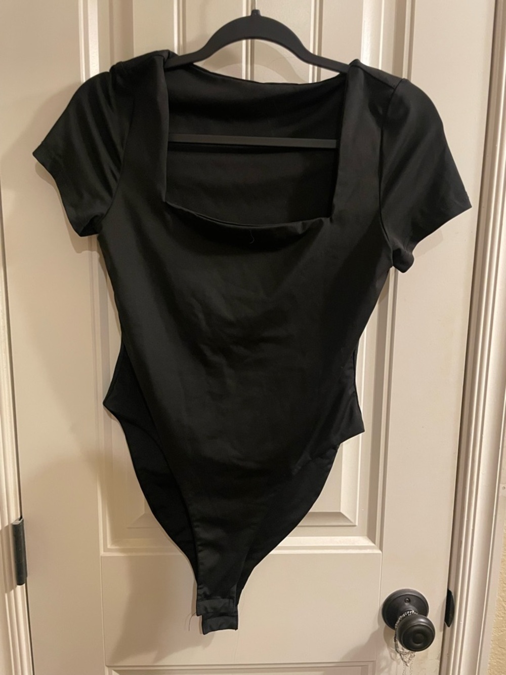 Black Square Neck Short Sleeve Bodysuit - Women